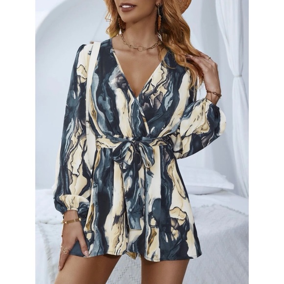 SHEIN Pants - Marble Surplice Neck Belted Romper (XL-12)